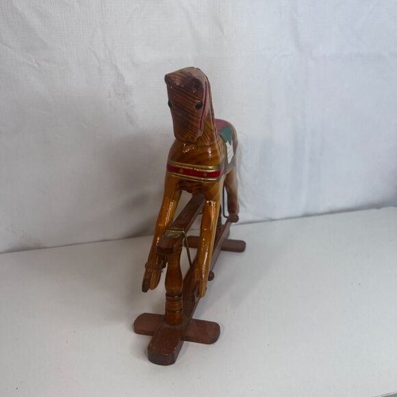 VTG Rocking Glider Horse Decoration Hand Carved Display 8" Height Folk Art Mini - Picture 5 of 8